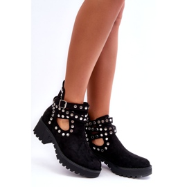 Ideal Shoes Botines Mujer Ante Con Tachuelas Decorativas, Negro 3