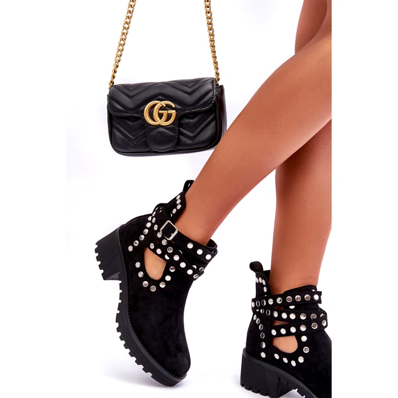 Ideal Shoes Botines Mujer Ante Con Tachuelas Decorativas, Negro 4