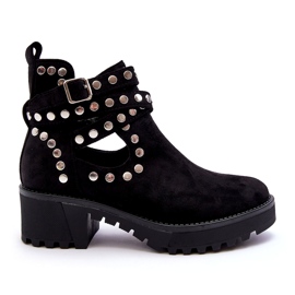 Ideal Shoes Botines Mujer Ante Con Tachuelas Decorativas, Negro 2