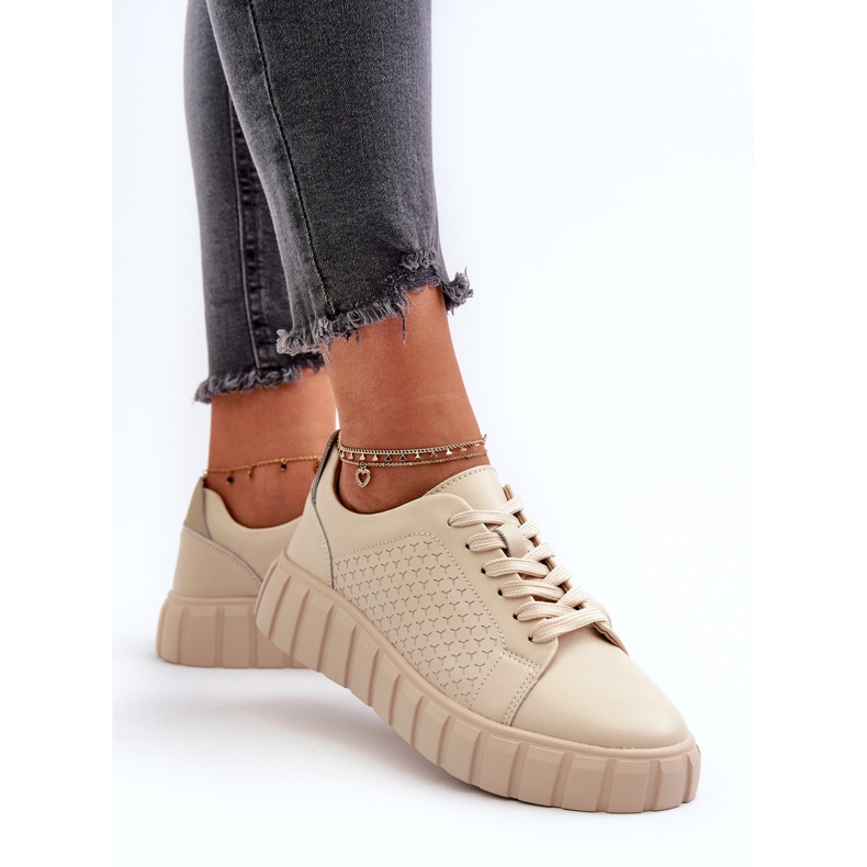 Evento Zapatillas de mujer de piel con plataforma Eselmarie beige 4