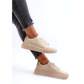 Evento Zapatillas de mujer de piel con plataforma Eselmarie beige 5