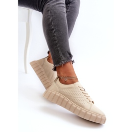 Evento Zapatillas de mujer de piel con plataforma Eselmarie beige 6