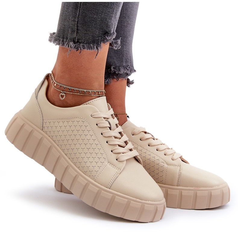 Evento Zapatillas de mujer de piel con plataforma Eselmarie beige 7