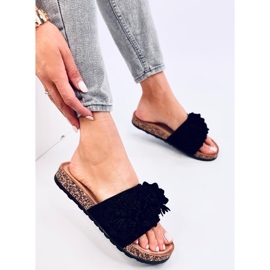 Sebill Chanclas de corcho negro con flores 4