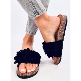 Sebill Chanclas de corcho negro con flores 3