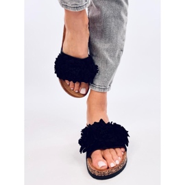 Sebill Chanclas de corcho negro con flores 2