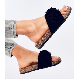 Sebill Chanclas de corcho negro con flores 5