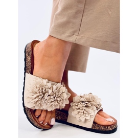 Sebill Chanclas de corcho beige con flores 4