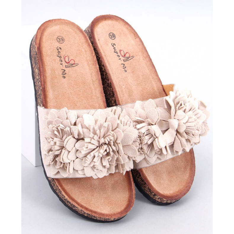 Sebill Chanclas de corcho beige con flores 1 Sebill Chanclas de corcho beige con flores 1