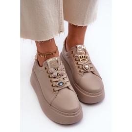 Deportivas Mujer Piel Con Adornos CheBello 4292 Beige 5