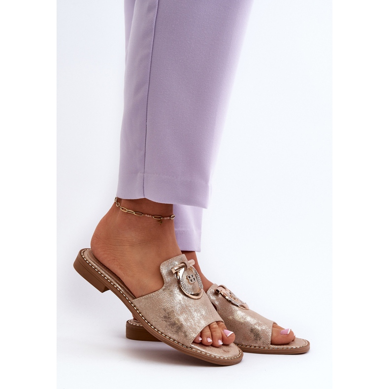 Chanclas Mujer Elegantes Brillantes Con Decoración S.Barski KV27-032 Dorado 2