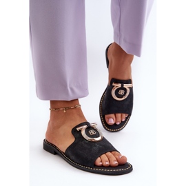 Chanclas Mujer Elegantes Brillantes Con Decoración S.Barski KV27-032 Negro 4