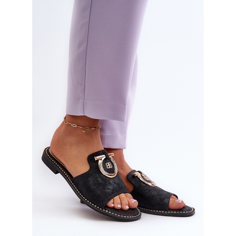 Chanclas Mujer Elegantes Brillantes Con Decoración S.Barski KV27-032 Negro 2