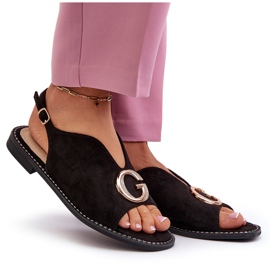 Sandalias Mujer Elegantes Con Adorno, Ante Ecológico S.Barski KV27-058 Negro 9