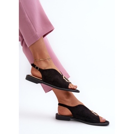 Sandalias Mujer Elegantes Con Adorno, Ante Ecológico S.Barski KV27-058 Negro 7