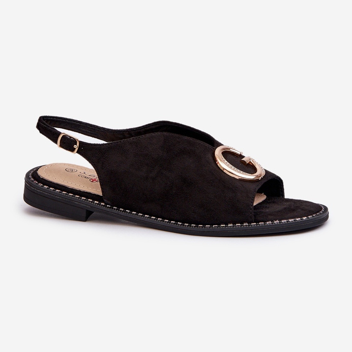 Sandalias Mujer Elegantes Con Adorno, Ante Ecológico S.Barski KV27-058 Negro 1 Sandalias Mujer Elegantes Con Adorno, Ante Ecológico S.Barski KV27-058 Negro 1