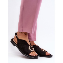 Sandalias Mujer Elegantes Con Adorno, Ante Ecológico S.Barski KV27-058 Negro 2 Sandalias Mujer Elegantes Con Adorno, Ante Ecológico S.Barski KV27-058 Negro 2