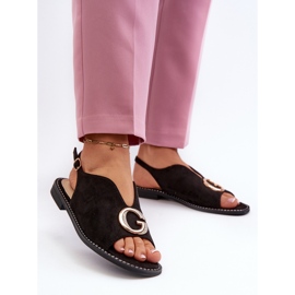 Sandalias Mujer Elegantes Con Adorno, Ante Ecológico S.Barski KV27-058 Negro 3