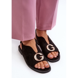 Sandalias Mujer Elegantes Con Adorno, Ante Ecológico S.Barski KV27-058 Negro 5