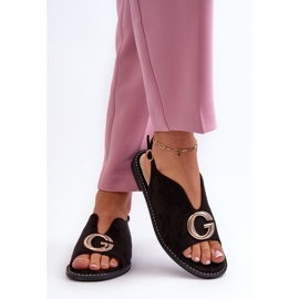 Sandalias Mujer Elegantes Con Adorno, Ante Ecológico S.Barski KV27-058 Negro 6