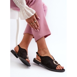 Sandalias Mujer Elegantes Con Adorno, Ante Ecológico S.Barski KV27-058 Negro 8