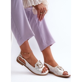 Sandalias de mujer elegantes con decoración dorada en tacones planos, plateado S.Barski KV27-053 plata 8