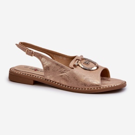 Sandalias de mujer elegantes con decoración dorada en tacones planos, oro rosa S.Barski KV27-053 dorado 1 Sandalias de mujer elegantes con decoración dorada en tacones planos, oro rosa S.Barski KV27-053 dorado 1