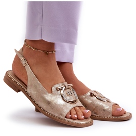 Sandalias de mujer elegantes con decoración dorada en tacones planos, dorado S.Barski KV27-053 9
