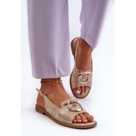 Sandalias de mujer elegantes con decoración dorada en tacones planos, dorado S.Barski KV27-053 4