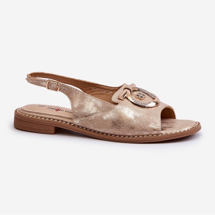 Sandalias de mujer elegantes con decoración dorada en tacones planos, dorado S.Barski KV27-053 1