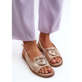 Sandalias de mujer elegantes con decoración dorada en tacones planos, dorado S.Barski KV27-053 5