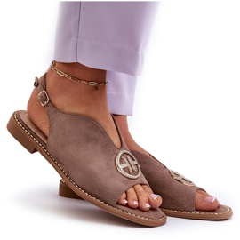 Sandalias De Mujer Con Decoración Dorada Ante Ecológico S.Barski KV27-059 Marrón 9