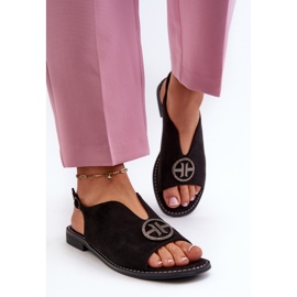 Sandalias De Mujer Con Decoración Dorada Ante Ecológico S.Barski KV27-059 Negro 4