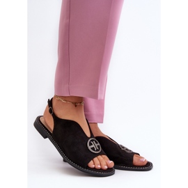 Sandalias De Mujer Con Decoración Dorada Ante Ecológico S.Barski KV27-059 Negro 2