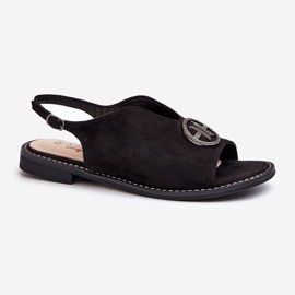 Sandalias De Mujer Con Decoración Dorada Ante Ecológico S.Barski KV27-059 Negro 1