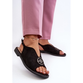 Sandalias De Mujer Con Decoración Dorada Ante Ecológico S.Barski KV27-059 Negro 3