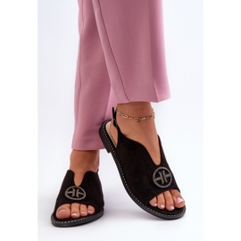 Sandalias De Mujer Con Decoración Dorada Ante Ecológico S.Barski KV27-059 Negro 6