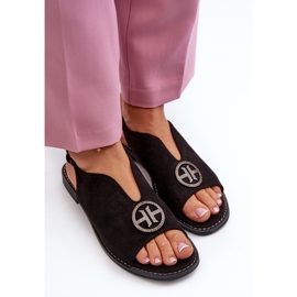 Sandalias De Mujer Con Decoración Dorada Ante Ecológico S.Barski KV27-059 Negro 5