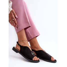 Sandalias De Mujer Con Decoración Dorada Ante Ecológico S.Barski KV27-059 Negro 7