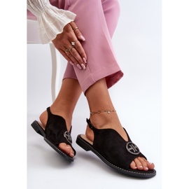 Sandalias De Mujer Con Decoración Dorada Ante Ecológico S.Barski KV27-059 Negro 8
