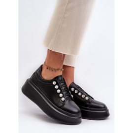 Zapatillas de mujer de piel con plataforma enorme negras S.Barski LR628 negro 2