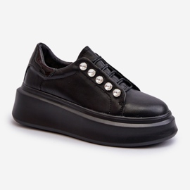 Zapatillas de mujer de piel con plataforma enorme negras S.Barski LR628 negro 1