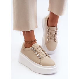 Zapatillas de mujer de piel con plataforma enorme beige S.Barski LR628 4