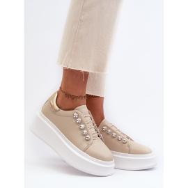 Zapatillas de mujer de piel con plataforma enorme beige S.Barski LR628 2