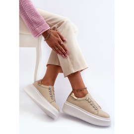 Zapatillas de mujer de piel con plataforma enorme beige S.Barski LR628 6