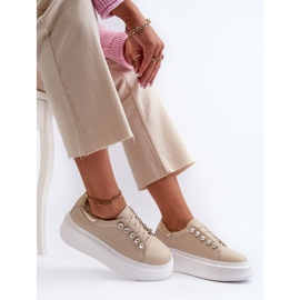 Zapatillas de mujer de piel con plataforma enorme beige S.Barski LR628 7