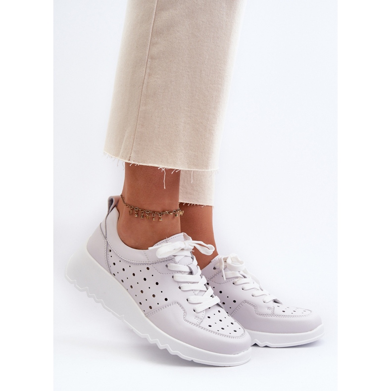 Deportivas Mujer Cuña Caladas Piel Natural Gris Claro S.Barski LR482 2