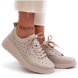 Deportivas Cuña Caladas Mujer, Piel Natural, Beige S.Barski LR482 8
