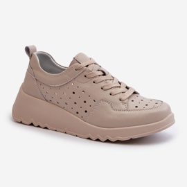 Deportivas Cuña Caladas Mujer, Piel Natural, Beige S.Barski LR482 1