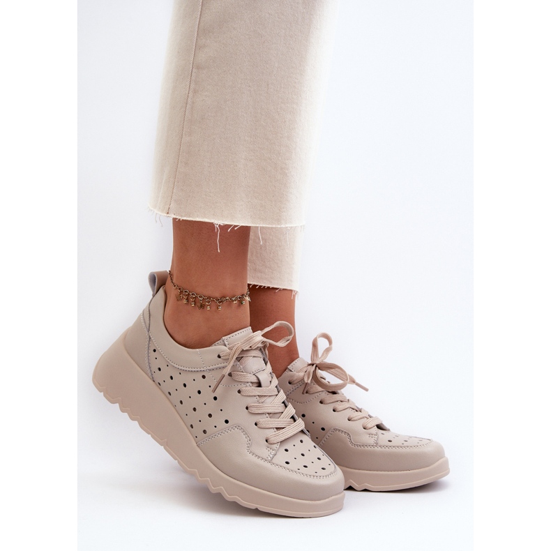 Deportivas Cuña Caladas Mujer, Piel Natural, Beige S.Barski LR482 2